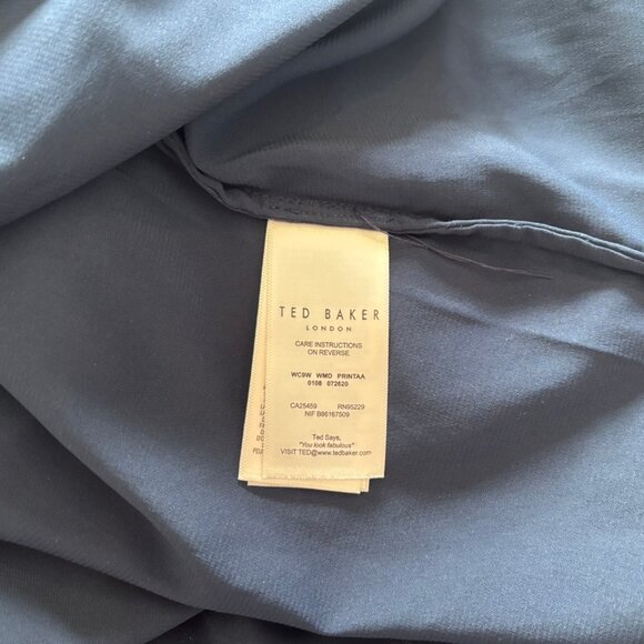 Ted Baker Printaa Blue & Metallic Gold Dot V-Neck High-Low Dress - Size 4 - NWOT - Picture 5 of 6